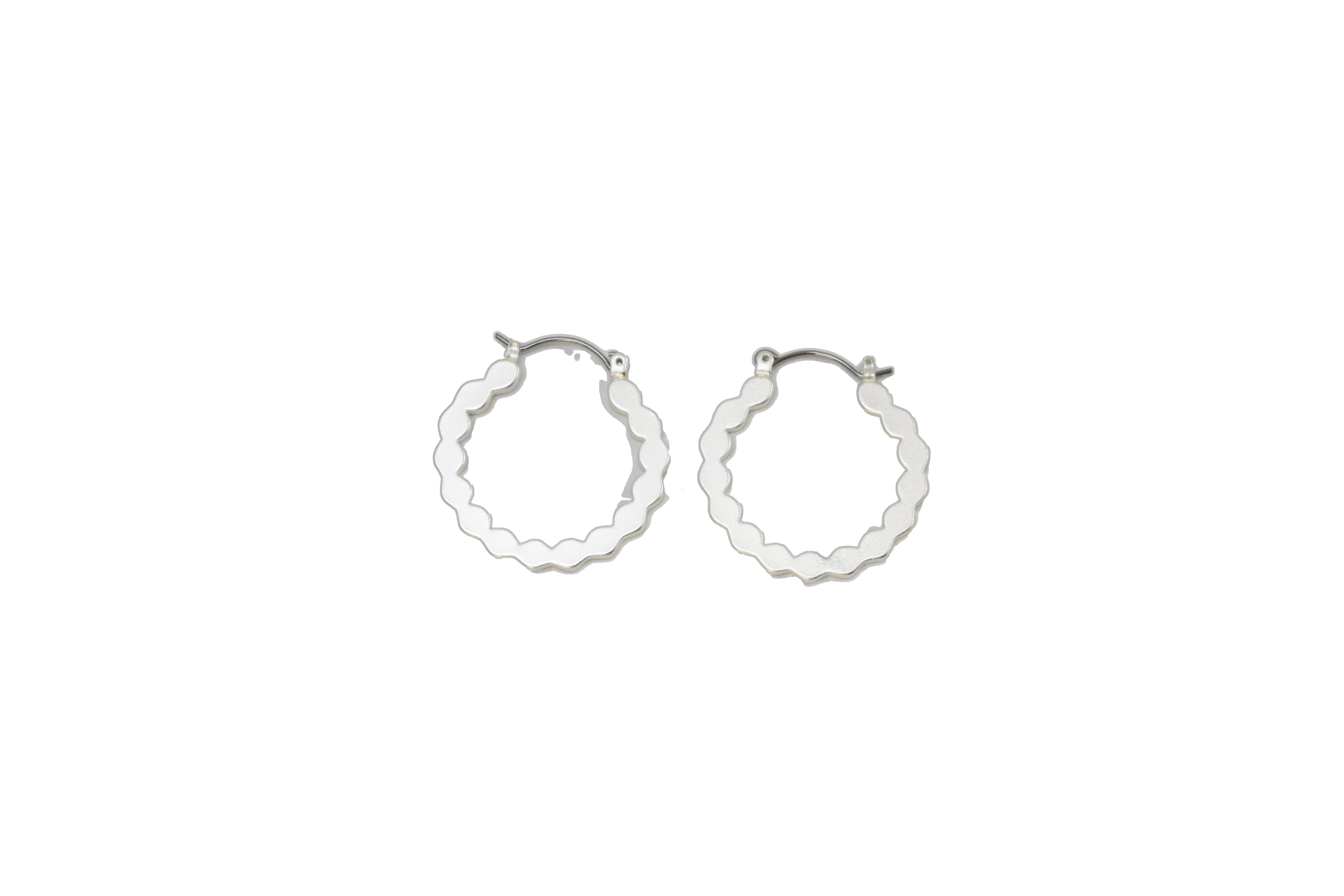 West & Co. - Wholesale Hoop Earrings - 1.25" Silver Matte Scalloped Hoop Earring2