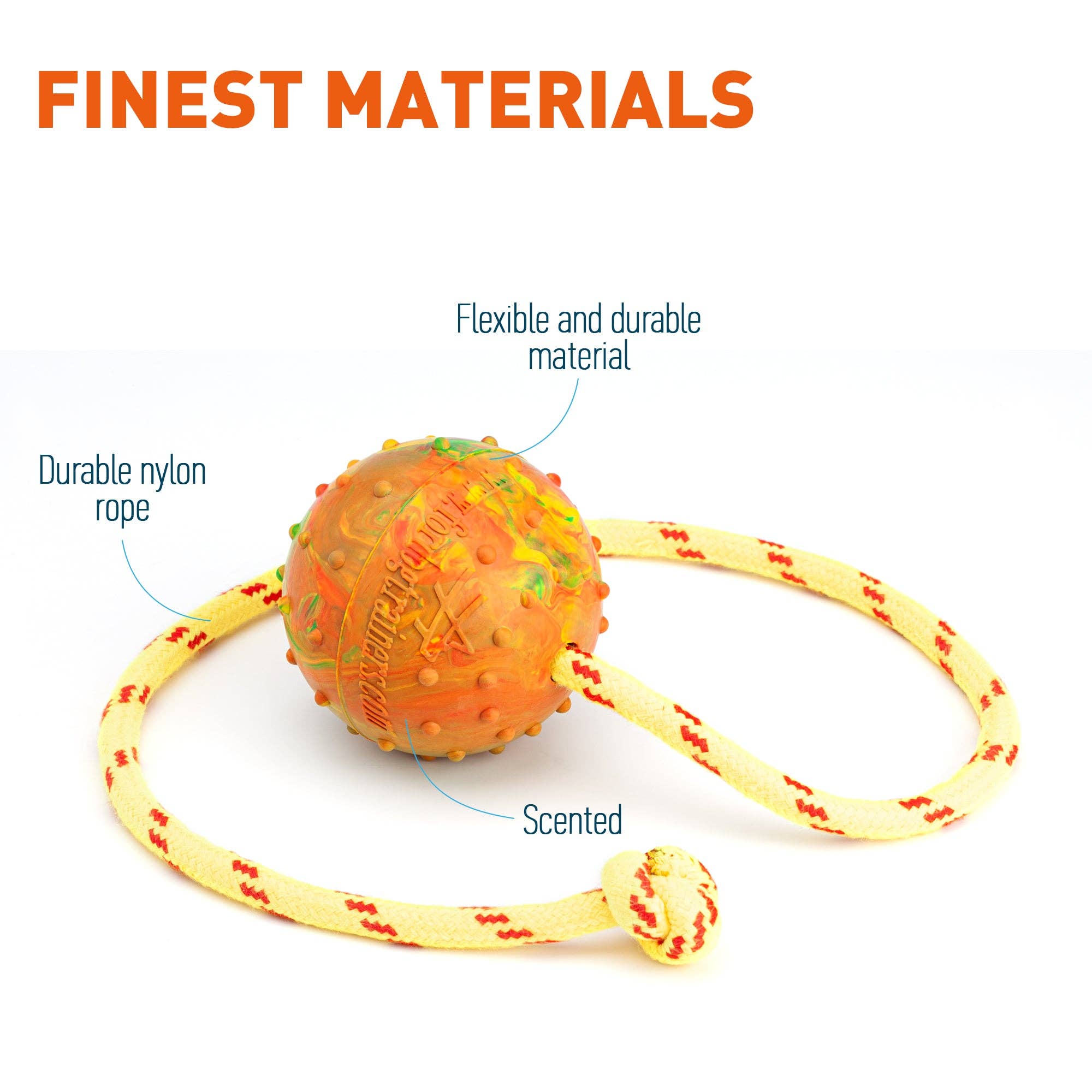 Dogline – wholesale Pet fetch ball – Dog – FDT Solid Rubber Dog Ball on Rope, Large - Diameter 2.75" (7 cm)4