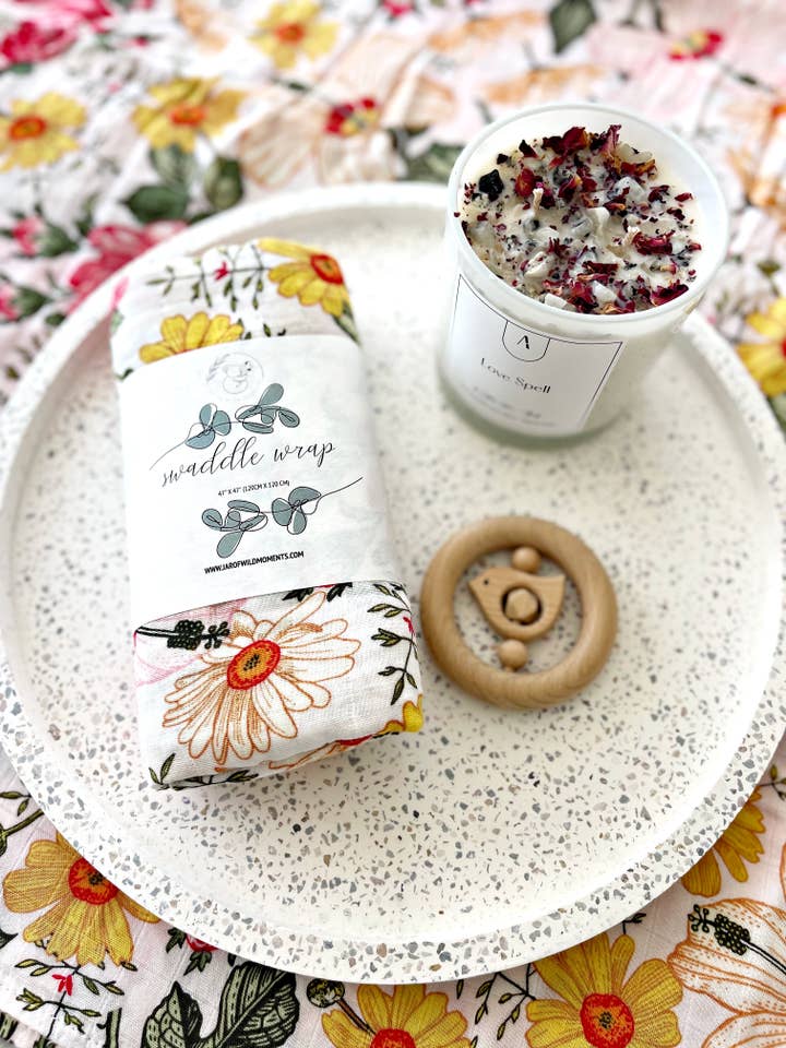 BABY MUSLIN SWADDLE - VINTAGE FLORAL for wholesale by JAR OF WILD MOMENTS