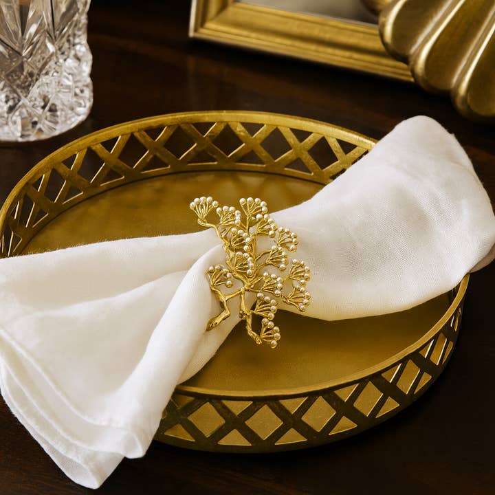 Fennco Styles - Wholesale Napkin ring - Gold Pearl Tree Design Silver Napkin Ring 3