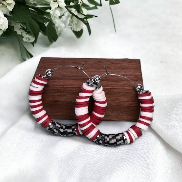 Fish Towne Designs, LLC - Wholesale Hoop Earrings - Crimson Red & White Houndstooth Game Day Hoop Earrings3