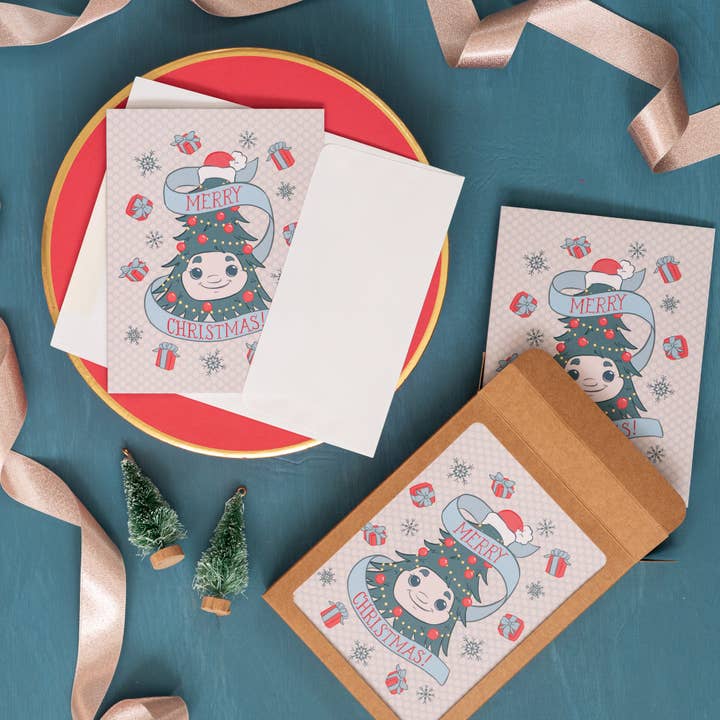 Coffret de 8 cartes Woody the Merry Christmas Tree pour la vente par Carabara Designs