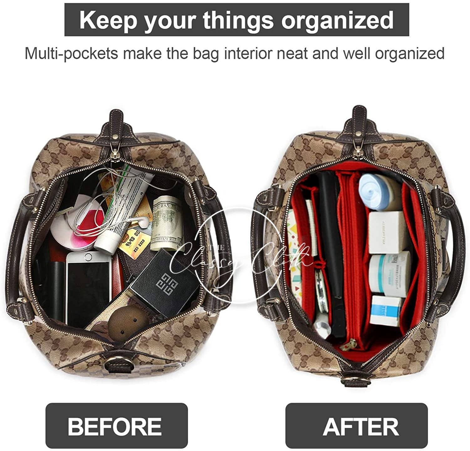 The Classy Cloth WS - Wholesale Purse/Bag Accessory - Women's - Tote Bag Purse Organizer Insert - Red RTS5