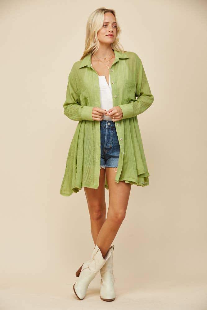 WISTERIA LANE – Camisa com botões no colarinho – Mulher por atacado – PANELA LARGA GAZE COM CAMISA DE VARRIMENTO 3333 PISTÁCIO6