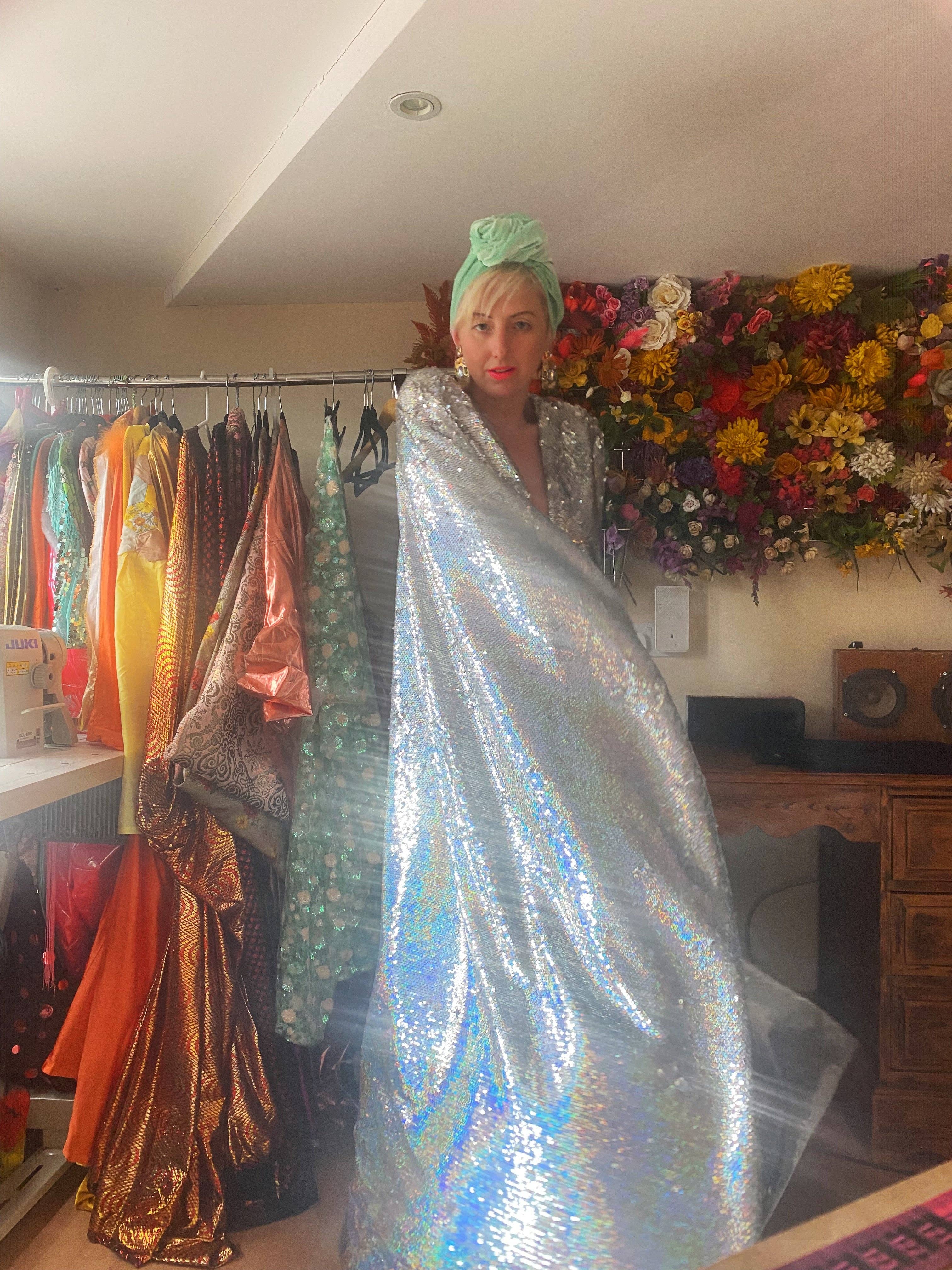 Fumbalinas – wholesale Kaftan – Women's – Silver Metallic Holographic/  Sequin Kaftan Gown / Dress62