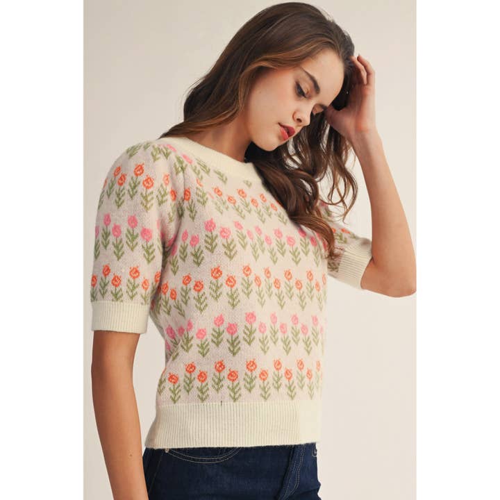 Whimsical Garden Rows Soft Touch Floral Sweater for wholesale by IVE