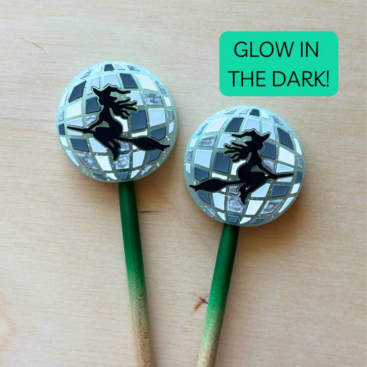 Glow in the Dark Disco Witch Knitting Point Protectors for wholesale by Comma Craft Co