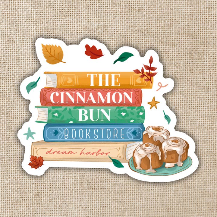 Cinnamon Bun Book Store Sticker | Dream Harbor for wholesale by Kingdom of Threads