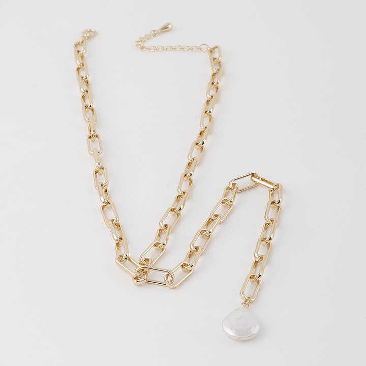 Gold Cream Stone Drop Link Chain Necklace for wholesale on Faire