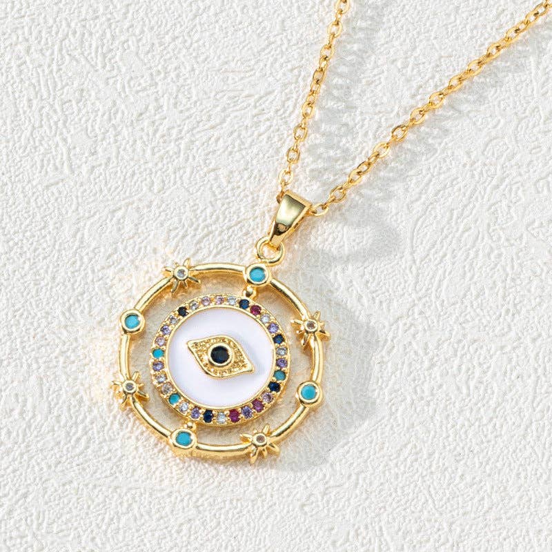 Mio Queena - Venta al por mayor Collares con colgantes/abalorios - Collar chapado en oro con colgante de ojos malvados con diamantes de imitación de varios estilos23