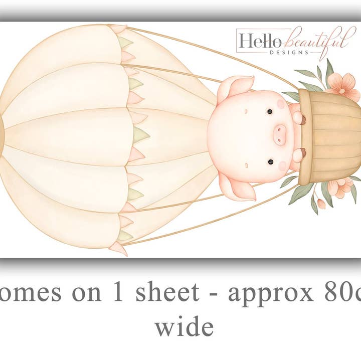 Hello Beautiful Designs – wholesale Väggdekor - Barn och baby – Varmluftsballong Väggklistermärke Barn Sovrum Flickor Dekor Barnkammartapet Idé Barn Baby Pig Söt lantbruksdjur Småbarn Flytande Design