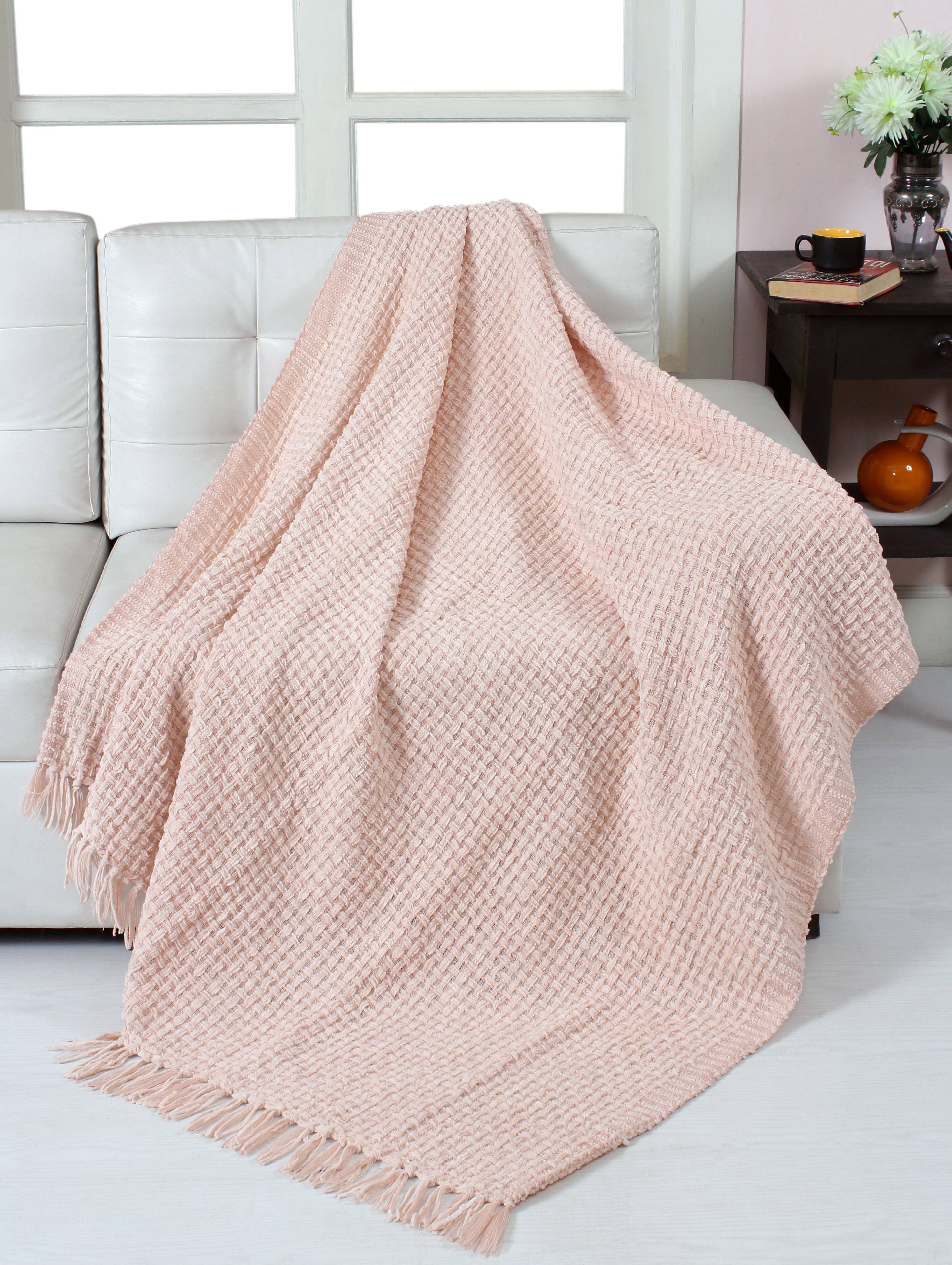 Fabstyles - Venta al por mayor Mantas de sofá - Manta Fabstyles tejida en chenilla con diseño de cesta, 127x152 cm (50x60 pulgadas)36