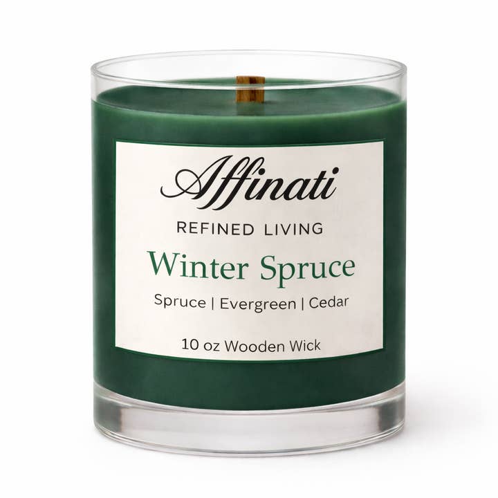 Winter Spruce Wooden Wick Candle – Luxury 10 oz Soy Blend | Affinati for wholesale by Affinati