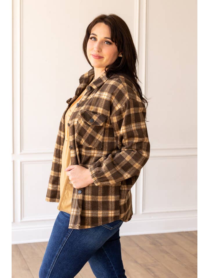 Brown Morning Coffee Oversized Shacket for wholesale on Faire2