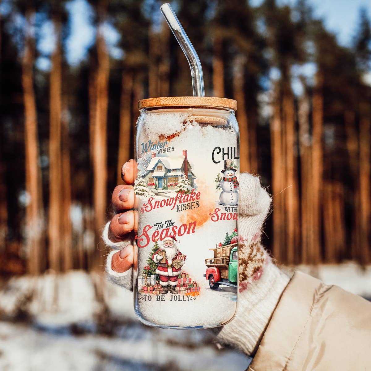 Gia Roma - Wholesale Drinking Glass/Cup - Vintage Christmas Glass Cups with Straw, Kitchen Decoration32