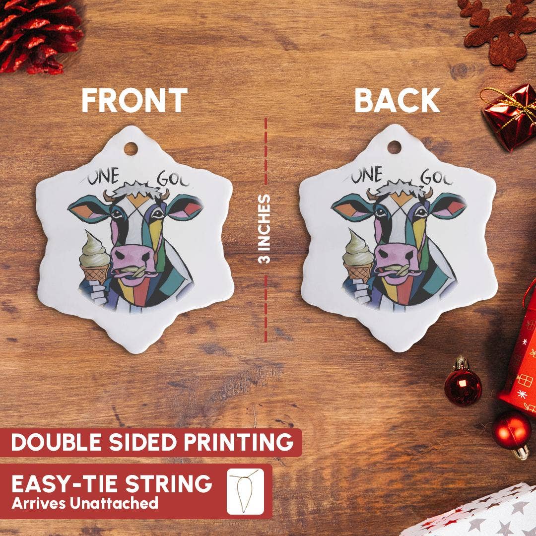 3dRose - Vendita all'ingrosso Decorazione - 3dRose, Divertente Carina Mucca Simpatica che Mangia un Gelato Cono Satira Arte Astratta, Ornamento9