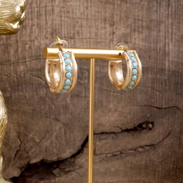 PennyLine inc - Wholesale Hoop Earrings - Minimalist Hoops with Faux Pearls or Turquoise – Brushed Gold