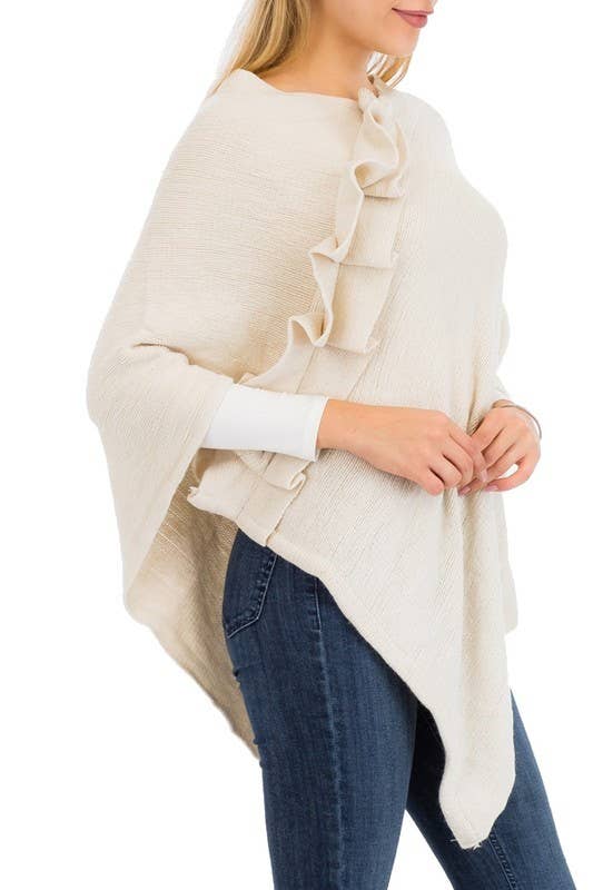 Cap Zone - Vente Poncho – femme - Poncho à coupe en V simpliste à volants5