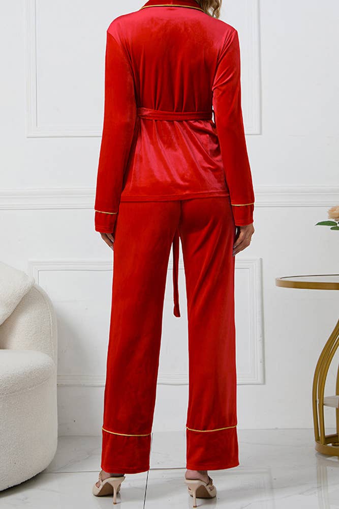 UNISHE - Vente Haut et bas de pyjama – femme - Ensemble de pyjama en velours brodé rose HYG04115