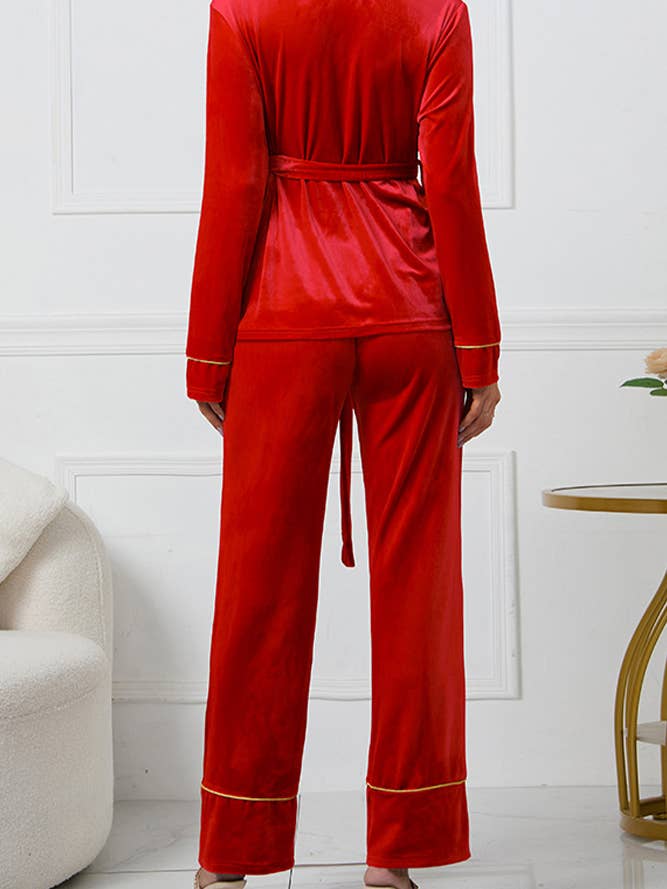 UNISHE - Vente Haut et bas de pyjama – femme - Ensemble de pyjama en velours brodé rose HYG04115