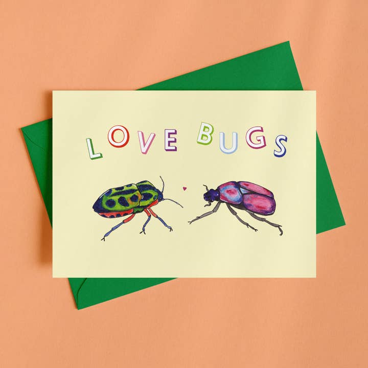 Carte Love Bugs - Carte de mariage Bug pour la Saint-Valentin pour la vente par Drawn to Nature