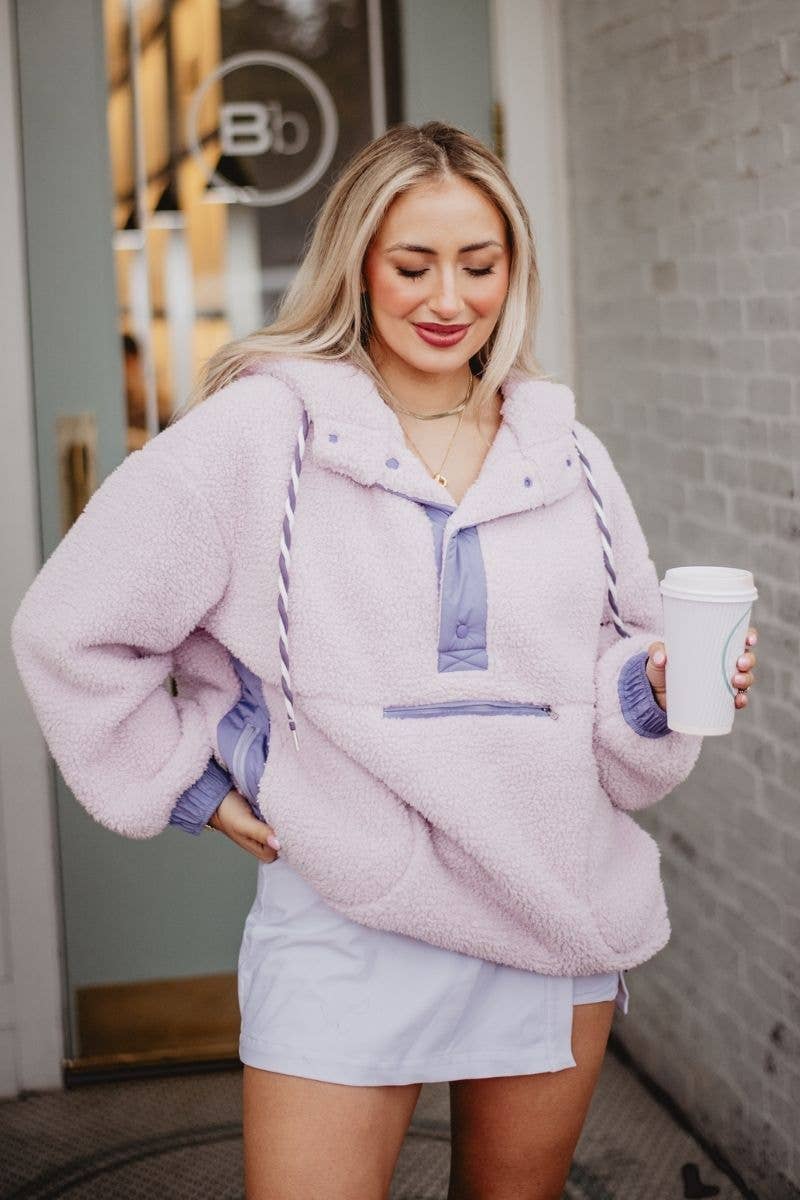 Violet clair Sweat à capuche sherpa bicolore violet clair en gros en vente sur Faire3