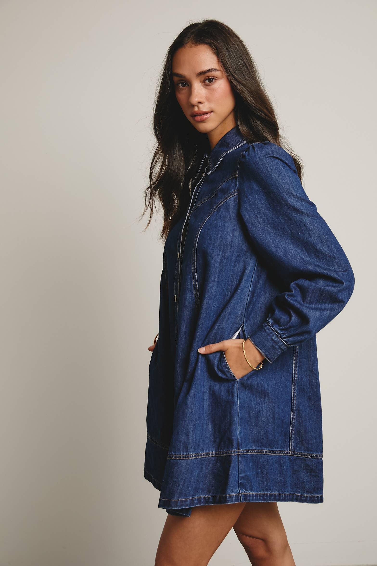 Forte - Wholesale Dress - Women's - Western Seam Denim Mini Dress FD00018