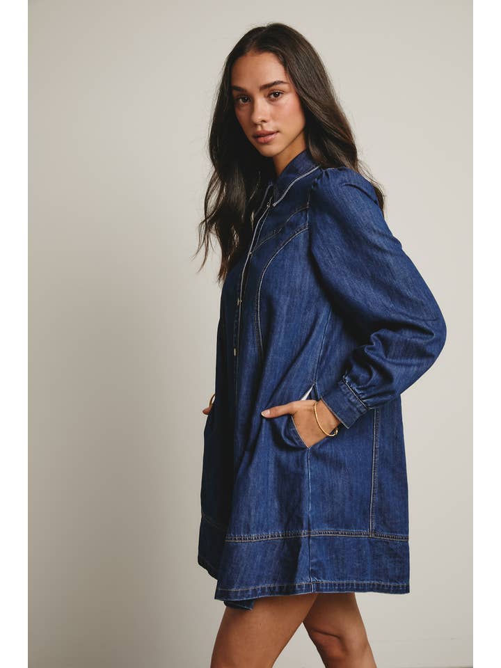 Forte - Wholesale Dress - Women's - Western Seam Denim Mini Dress FD00018