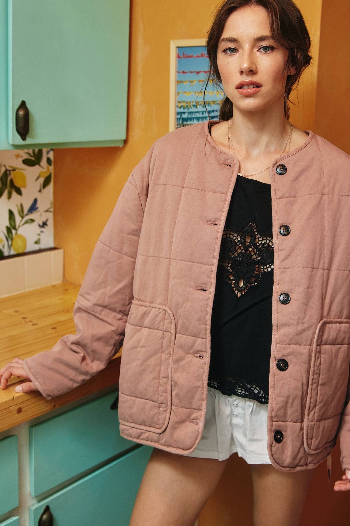 Lara Daisy - Wholesale Puffer Jacket - Women's - Button down Front Embossed Quilted Jacket2