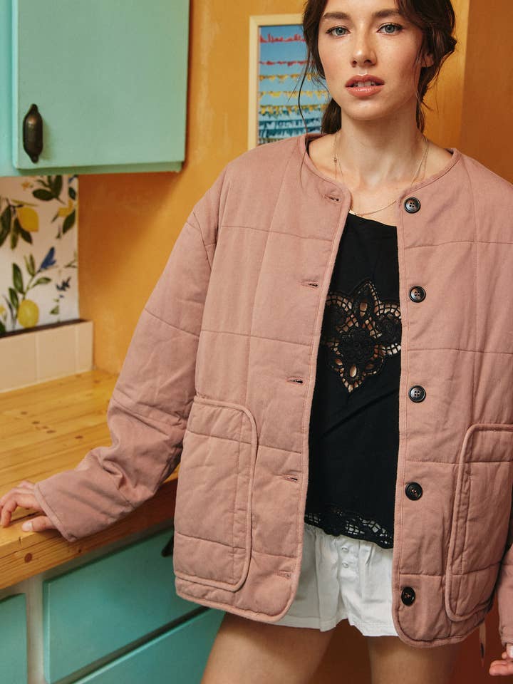 Lara Daisy - Wholesale Puffer Jacket - Women's - Button down Front Embossed Quilted Jacket2