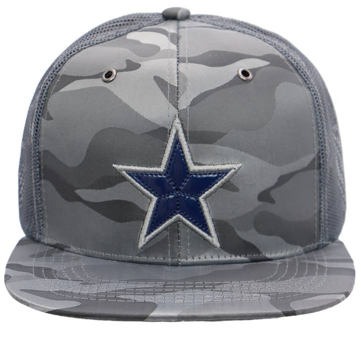 Cap Zone - Wholesale Trucker Hat - Unisex - Dallas Star Patch Camo Poly Flat Bill Trucker Hat1
