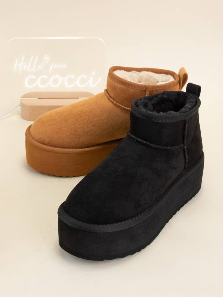 CCOCCI - Wholesale Platform Heels - Women's - BENJI MINI ANKLE PLATFORM HEEL FUR-LINED FUR LINED BOOTS
