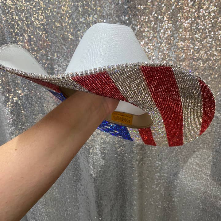 Rhinestone Cowgirl - Wholesale Cowboy Hat - Women's - The American Flag Hat in White