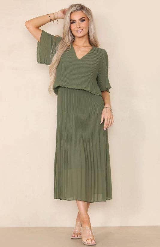Kurt Muller – wholesale Dress – Women's – Plain Plisse Pleated Layered Maxi Dress4
