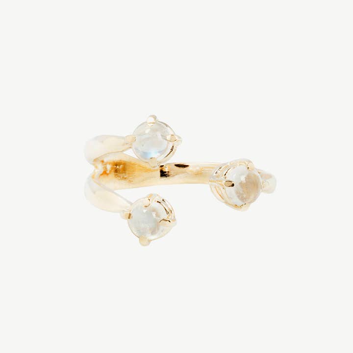 Triple Twisted Claw Ring with Stone in Moonstone/Gold for wholesale by Studio Grun