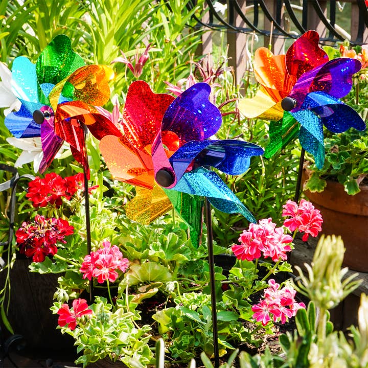 In the Breeze, LLC. - Wholesale Wind Spinner - Rainbow Sparkle 8" Pinwheel Spinner - 8 PC