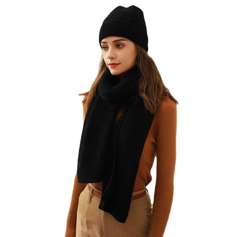 FurDecoration - Wholesale Beanie - Women's - Solid Color Ribbed Knit Scarf And Hat Set0