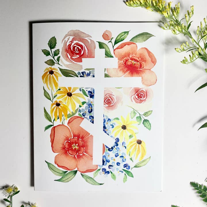 Juego de tarjetas con forma de cruz floral de The Green Paintbrush para venta al por mayor de DRAW NEAR DESIGNS, LLC