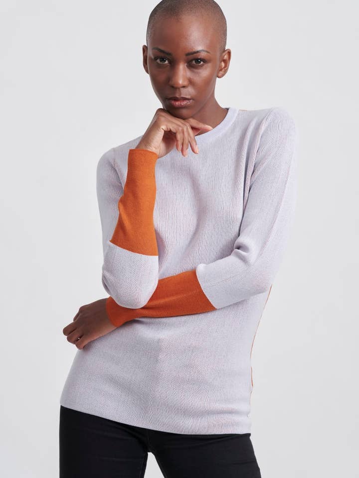 Suéter lilás e laranja de manga longa com gola redonda por atacado de WHISPR
