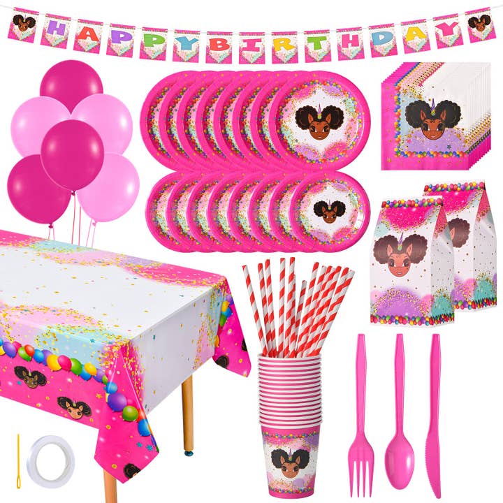 Favorite Faces Afro Puff Unicorn Birthday Party in a Box for 15 guests for wholesale by YOUnicorn Kidz