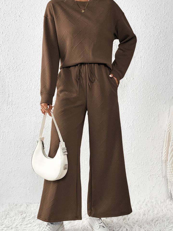 Rosa Clothing - Wholesale Lounge Set - Women's - Plain Textured Loose Slouchy Drawstring Lounge Set4