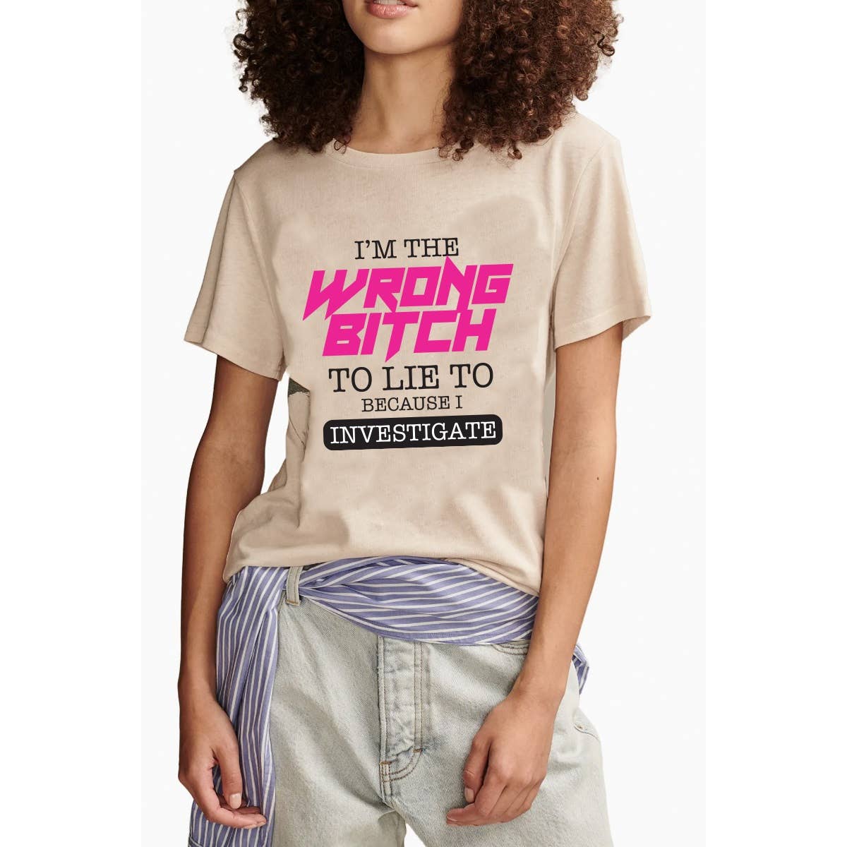 Nobrand - Wholesale T-shirt met print - Dames - T-SHIRT MET STRIKPRINT VOOR DAMES MET VERKEERDE TEEF3