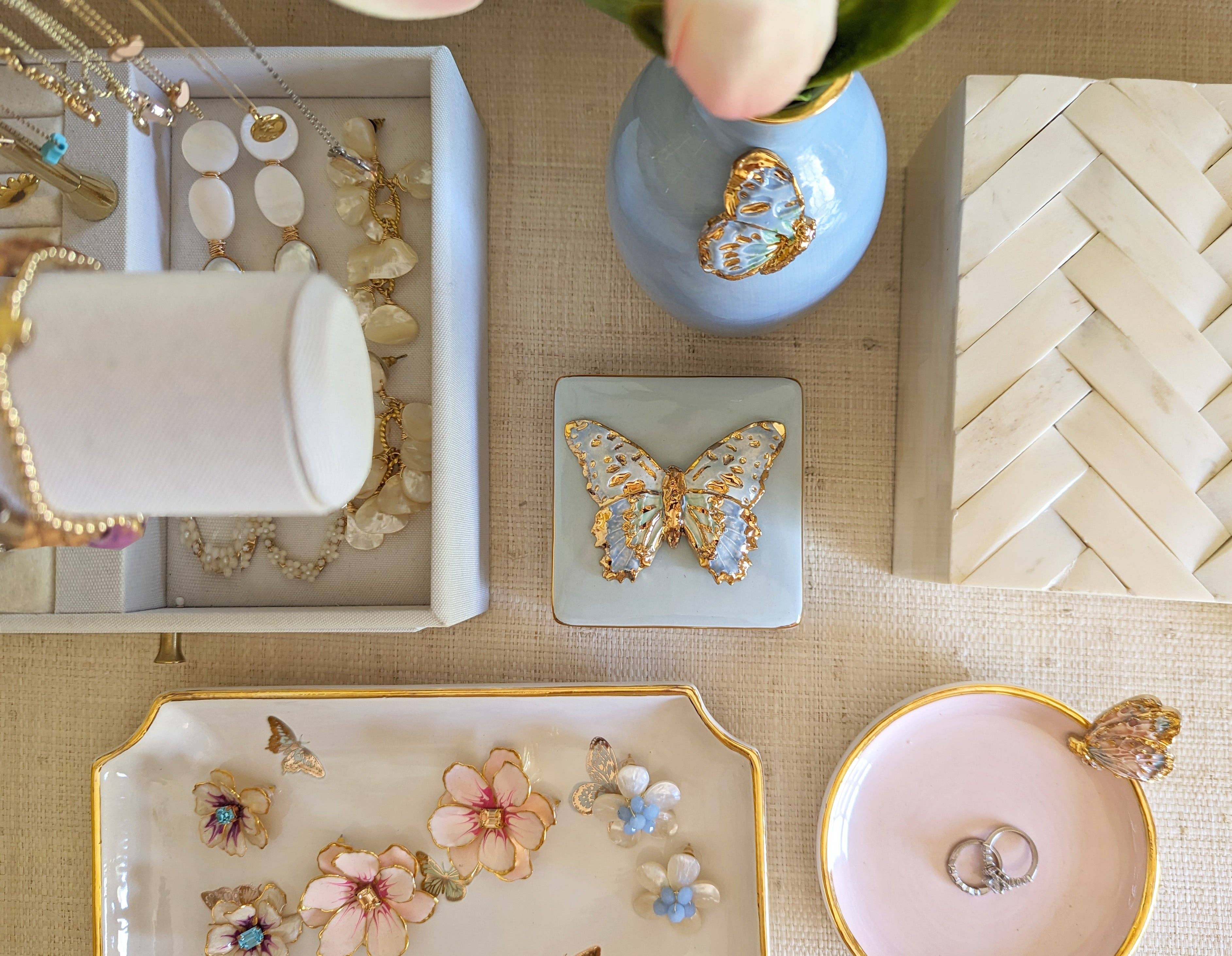 Lo Home | Ruby Clay - Wholesale Decorative Tray - Gilded Butterflies Trays with 22K Gold Accent5