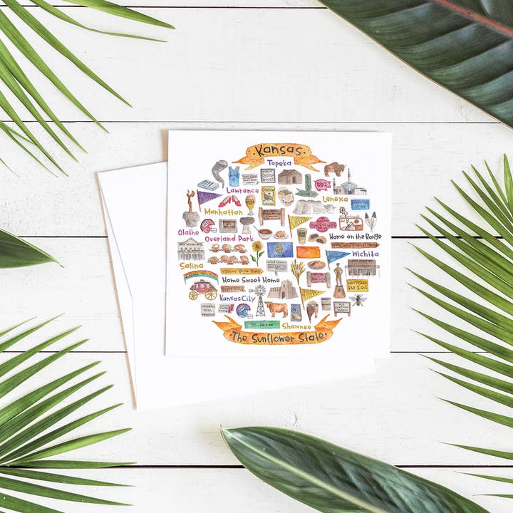 Kansas Icon Watercolor Notecard for wholesale by Green Blanky Studio
