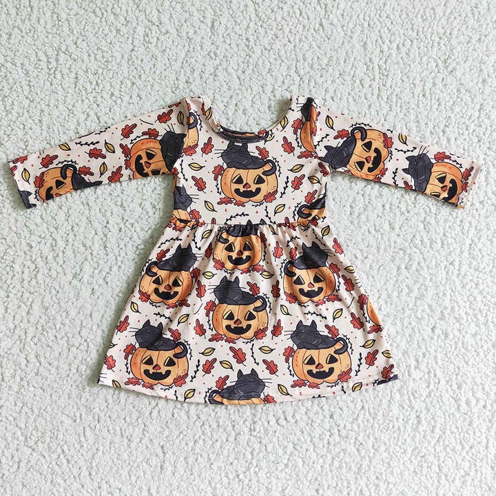 Robes au genou pour bébés filles Halloween citrouille pour la vente par Aier Wholesale