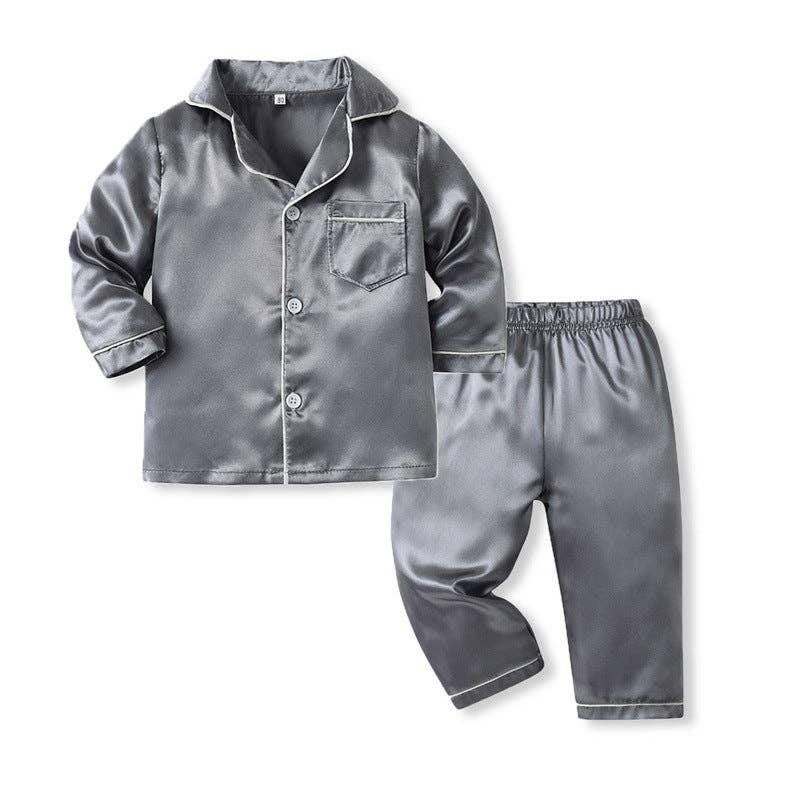 SALINA TRADING INC - Wholesale Sleepwear Set - Kids - Kids Toddler Boys Solid Color Satin Long Sleeve Pajamas Set0