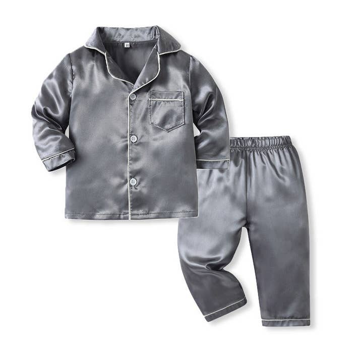 SALINA TRADING INC - Wholesale Sleepwear Set - Kids - Kids Toddler Boys Solid Color Satin Long Sleeve Pajamas Set