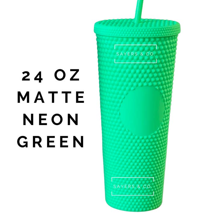 Sayers & Co. - Wholesale Insulated Mug/Tumbler - 24oz Matte Neon Green Studded Double Walled Tumbler0