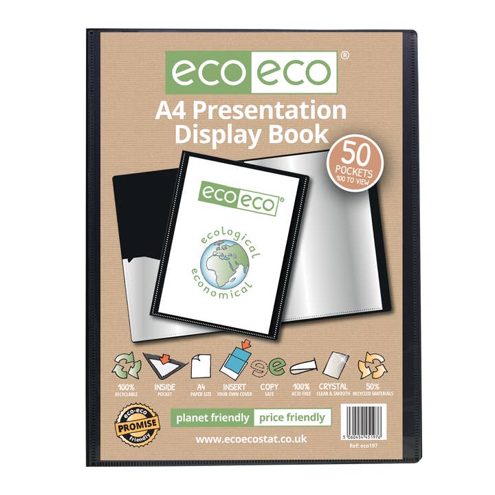 A4 50% Gerecycled 50 Pocket Presentatie Display Boek voor wholesale door eco-eco Stationery Ltd