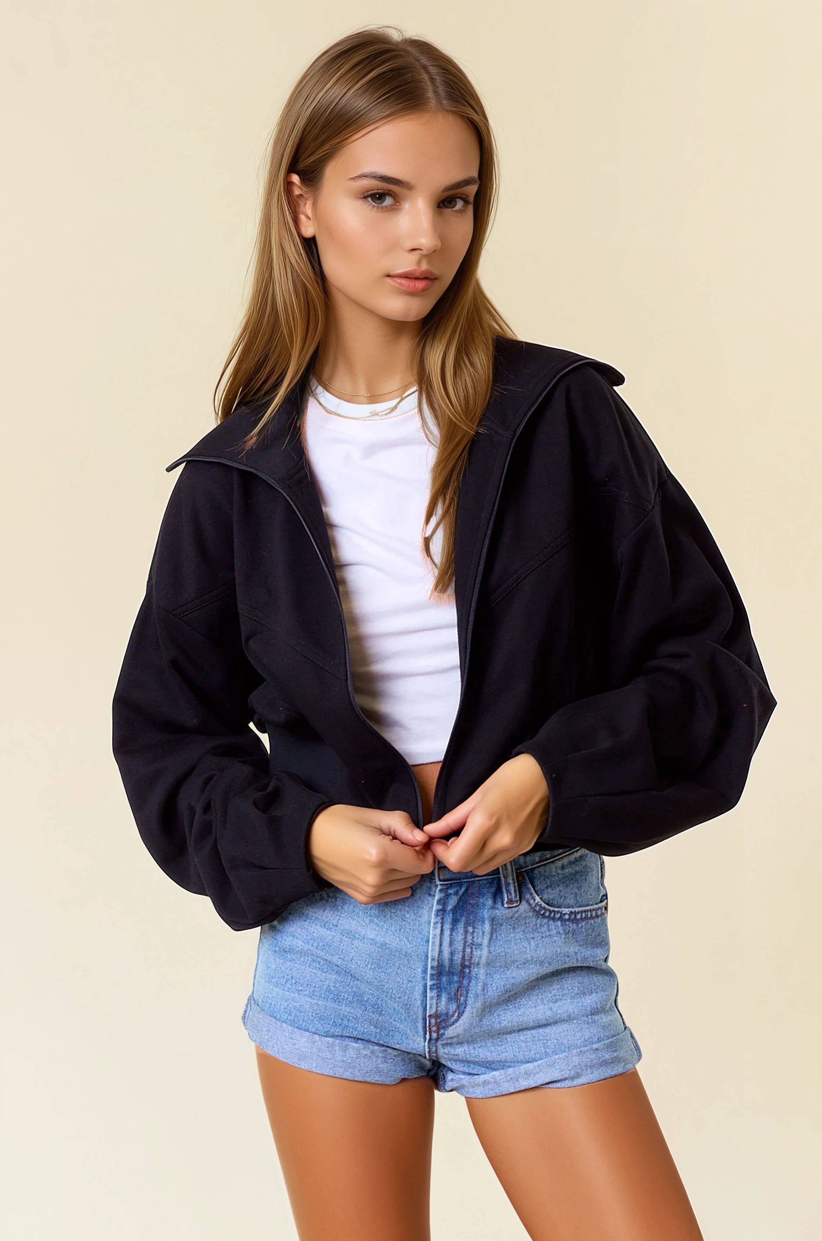 Doe and Rae – wholesale Jacka - Dam – Fleecejacka med kontrasterande dragkedja fram - 10614J5